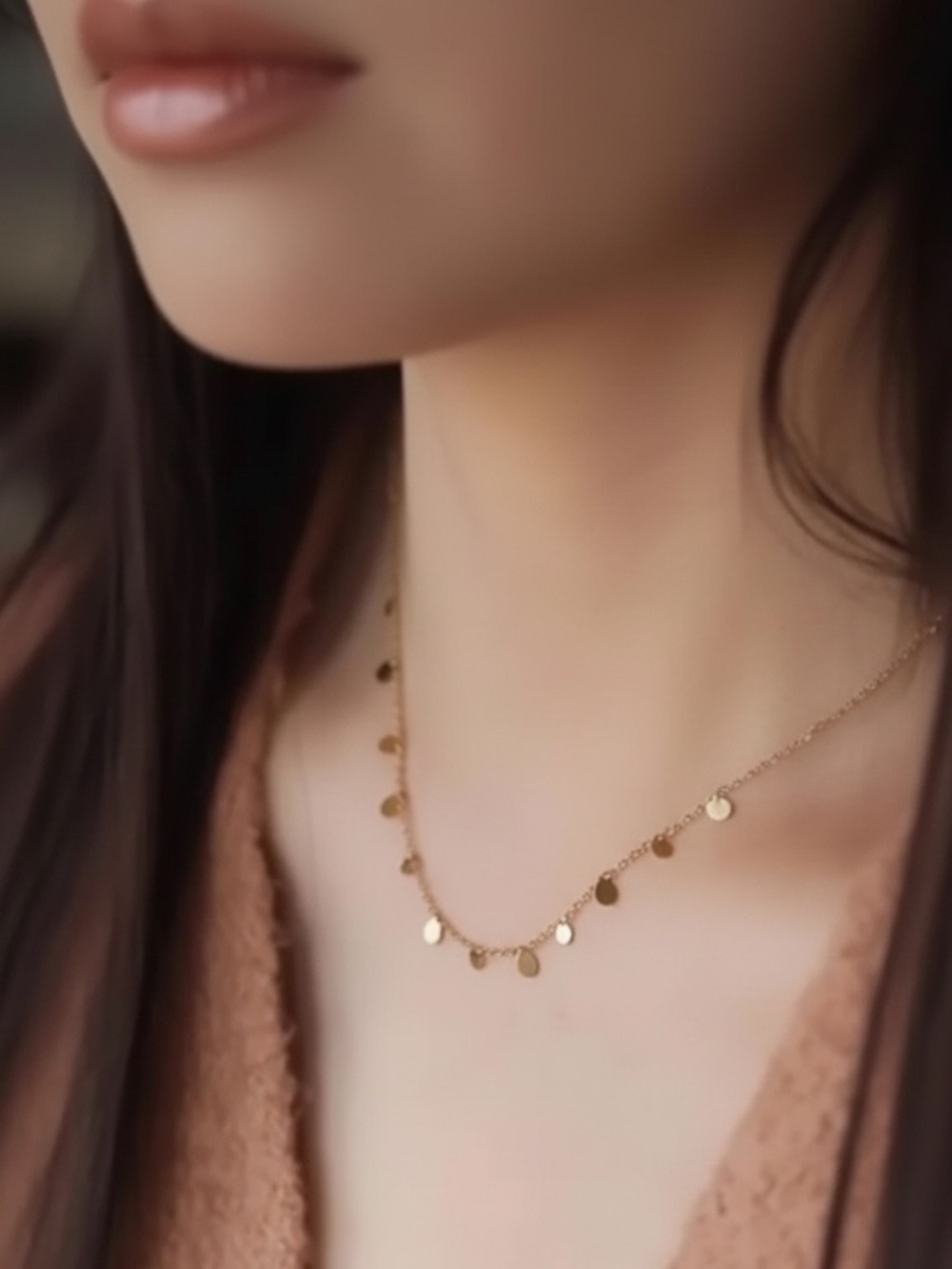 18k Gold Plated Minimalist Disc Charms Necklace. New.